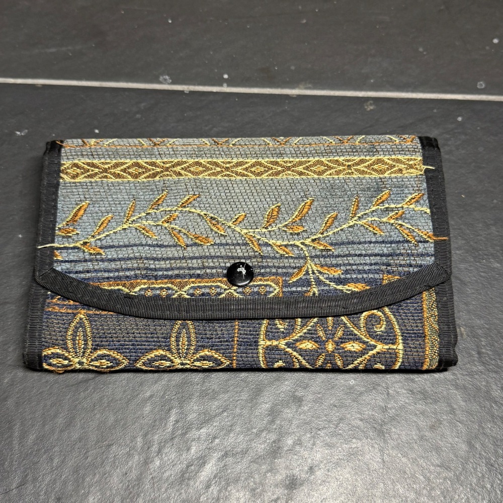 VTG 80s Danny K Beverly‎ Hills Tapestry Wallet Floral Woven Tri-Fold Made in USA